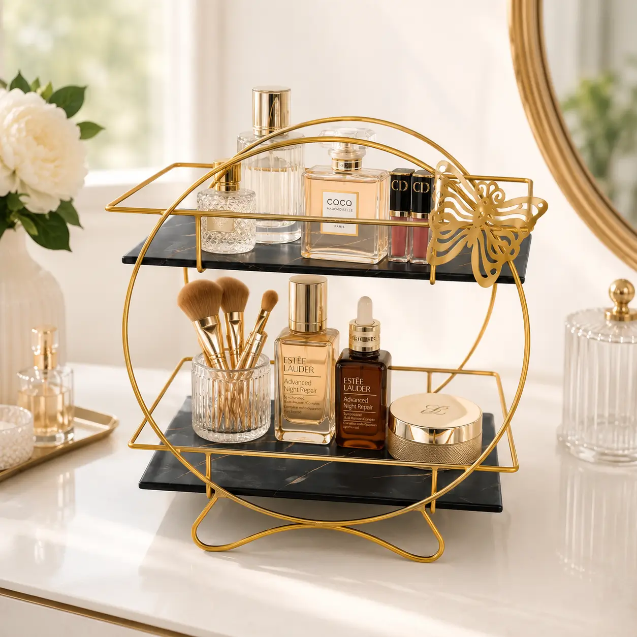 2-layer butterfly cosmetic storage organizer for makeup skincare and perfumes