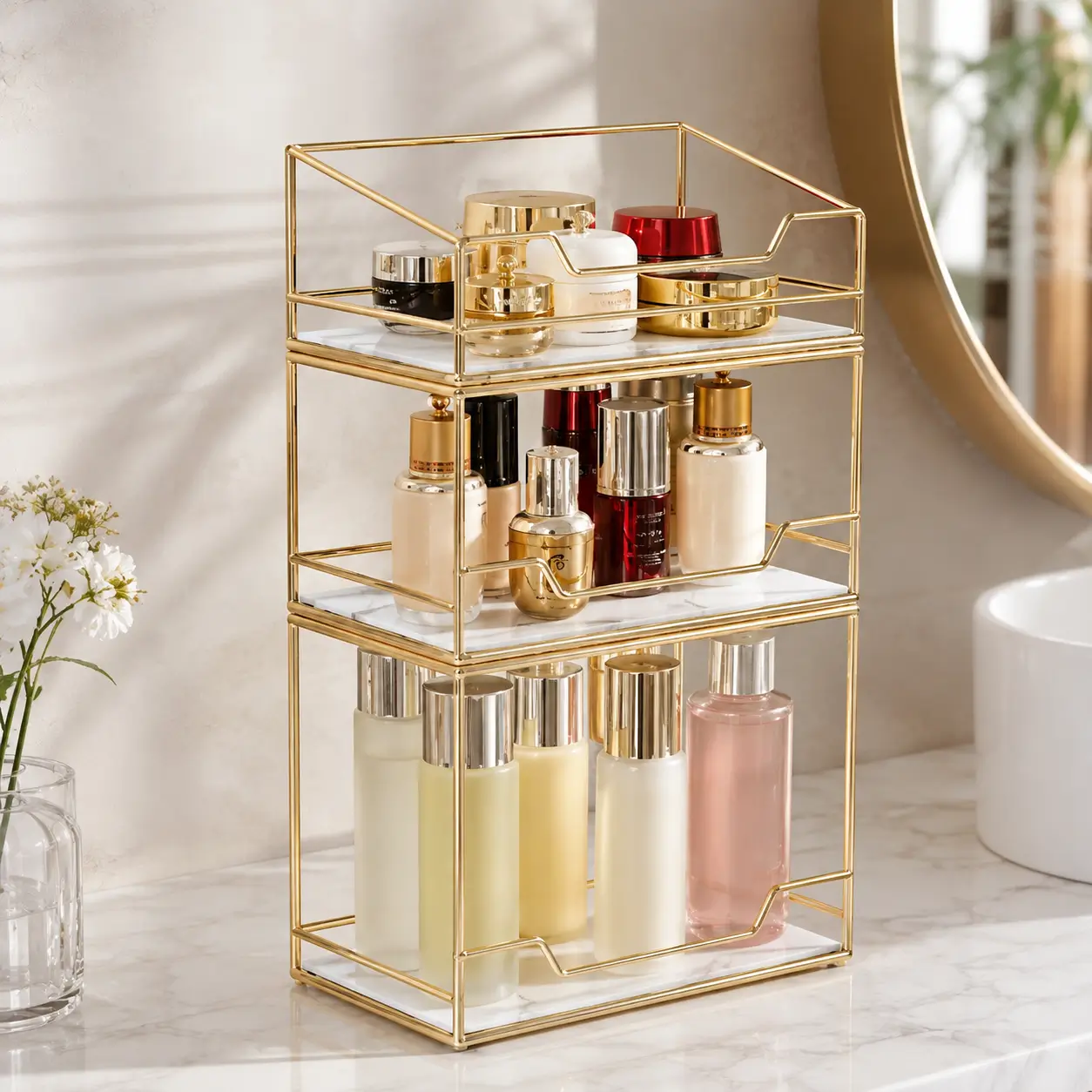 3 Tier Makeup Organizer | Stylish Countertop Storage for Makeup, Skincare & Perfumes
