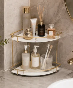 Bathroom acrylic corner countertop shelf for shampoo skincare soap and essentials