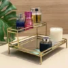 Double Layer Premium Organizer with Mirror – Elegant Metal Storage Tray in Gold Color 4 1