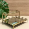 Double Layer Premium Organizer with Mirror – Elegant Metal Storage Tray in Gold Color 5 1