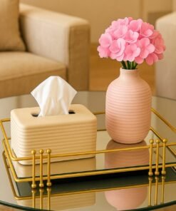 Add a touch of luxury with this gold vanity tray-featuring a mirrored base, perfect for displaying lipstick, perfume, and daily essentials.