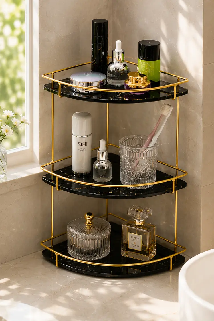Gold Metal Bathroom Corner Shelf - Image 3