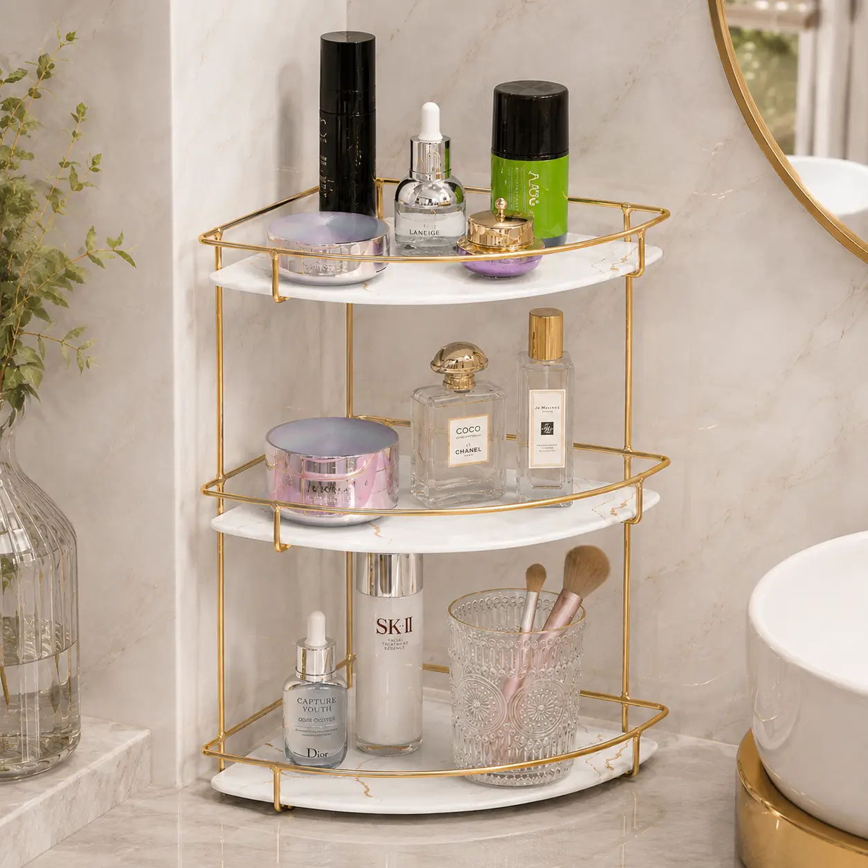 Gold Metal Bathroom Corner Shelf - Image 2