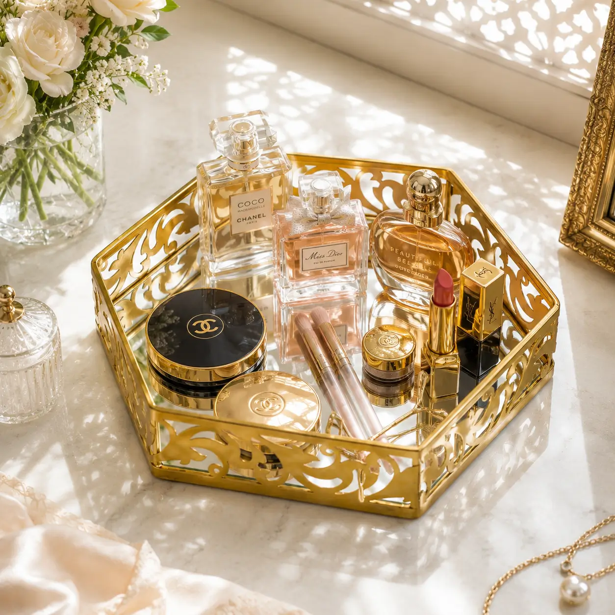 Luxury Hexagonal Makeup Vanity Organizer - Image 3