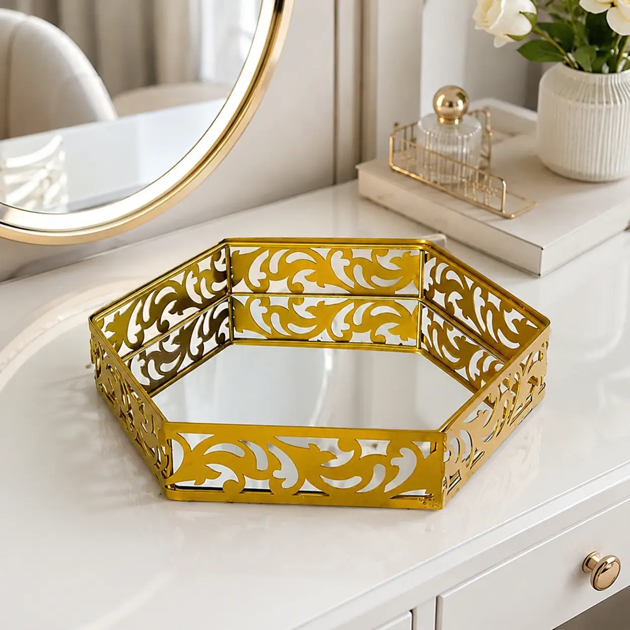 Luxury Hexagonal Makeup Vanity Organizer - Image 2