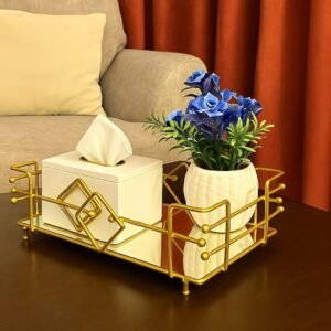 Luxury Gold Metal Mirror Tray for Elegant Dining & Living Room Decor