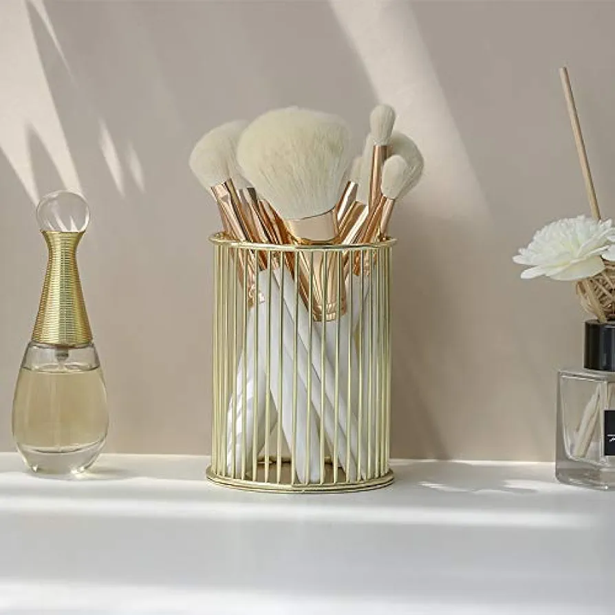 Makeup Brush & Pen Organizer – Modern Metal Cosmetic Storage - Image 3