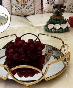 Metal & Glass Cosmetics Storage Round Tray with Mirror – Elegant Organizer for Makeup & Jewelry (1)