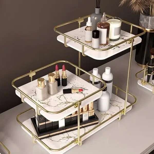Modern Design Free-Standing 3-Tier Makeup Organizer Shelf – Stylish Cosmetic Storage Solution
