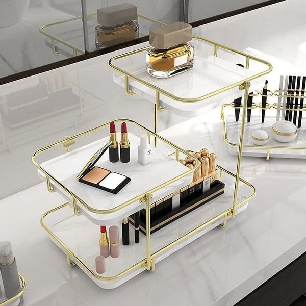 Modern Design Free-Standing 3-Tier Makeup Organizer Shelf – Stylish Cosmetic Storage Solution - Image 2