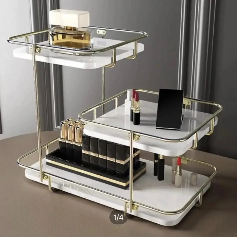 Modern Design Free-Standing 3-Tier Makeup Organizer Shelf – Stylish Cosmetic Storage Solution - Image 4