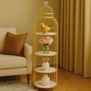 Luxury Gold Metal Cage Decorative Display Shelf