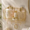 Wall Mounted Bathroom Storage Rack with Hooks for Towels and Accessories