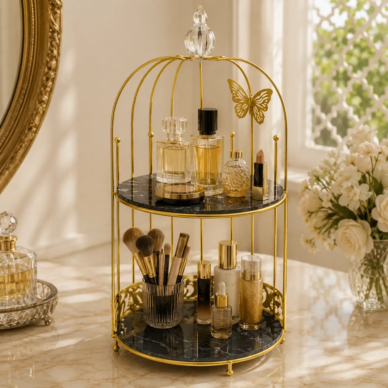 wahaj Premium Butterfly Design Gold Makeup Organizer - Image 2