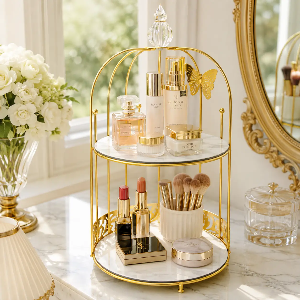 wahaj Premium Butterfly Design Gold Makeup Organizer - Image 3