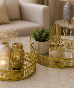 2 Piece Luxury Gold Mirror Tray Set - Makeup & Decorative Serving Trays
