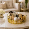 Golden Elegance Round Mirrored Tray