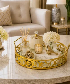 Golden Elegance Round Mirrored Tray