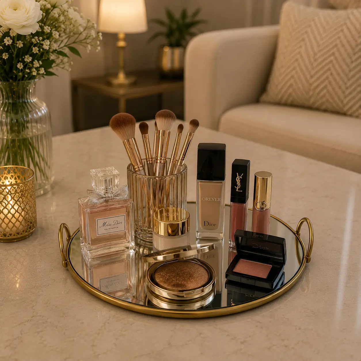 Modern Decorative Mirror Multipurpose Cosmetic Organizer Tray - Image 2