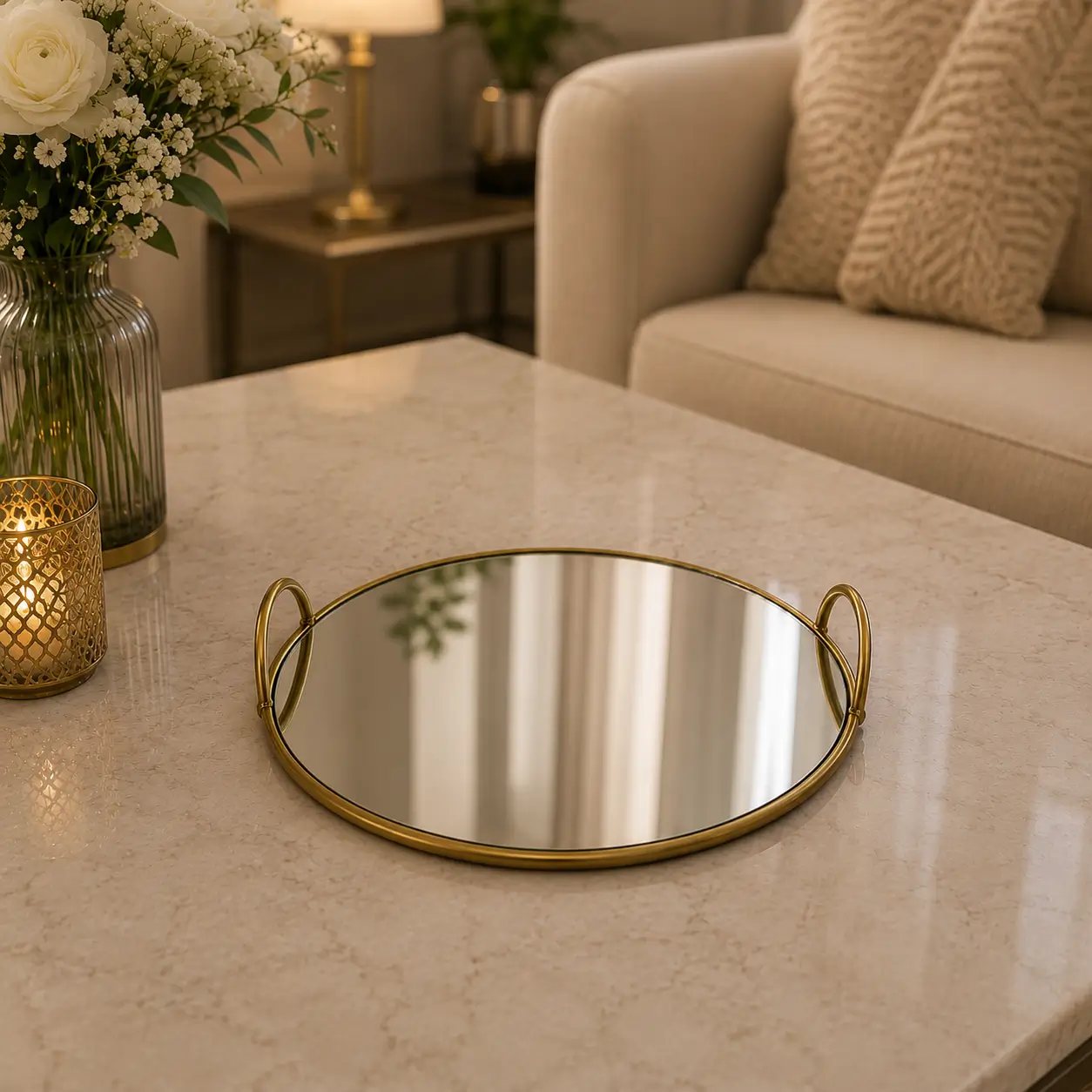 Modern Decorative Mirror Multipurpose Cosmetic Organizer Tray - Image 3