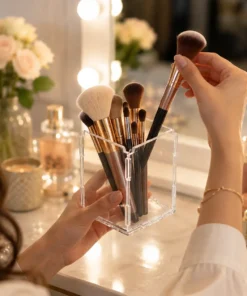Alternative view of acrylic makeup brush holder