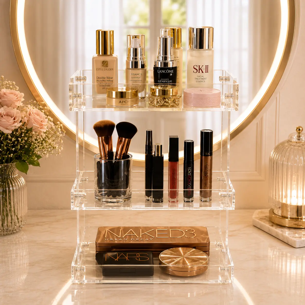 3 layer acrylic makeup shelf - Wahaj Decor - Image 2