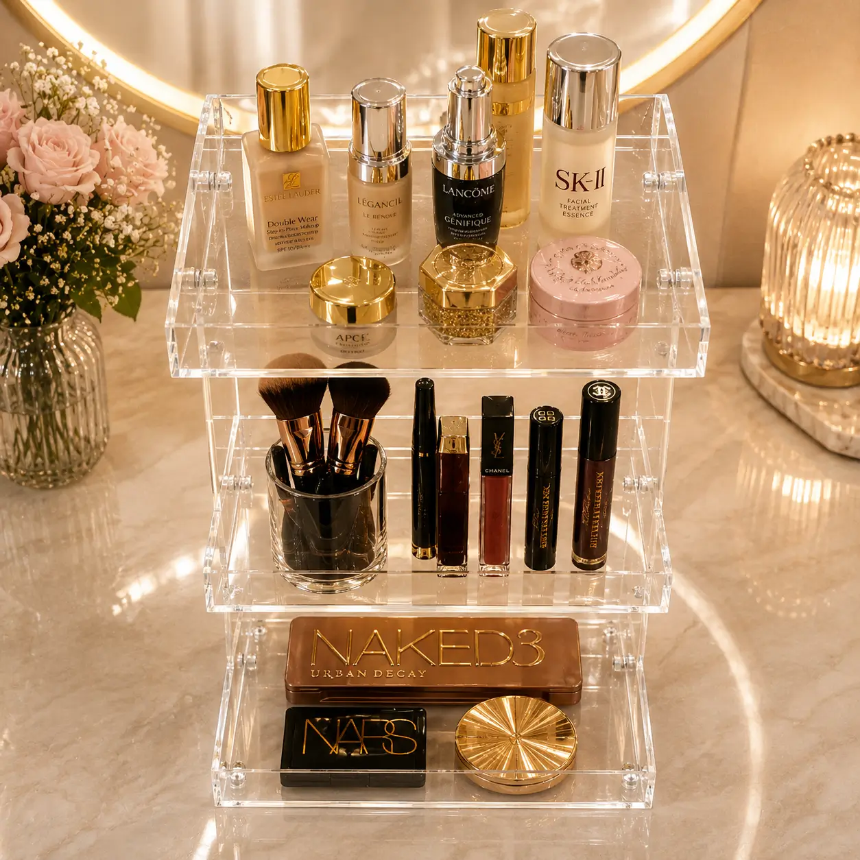 3 layer acrylic makeup shelf - Wahaj Decor - Image 3