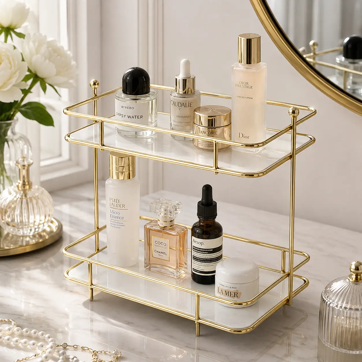 2-tier makeup and skincare organizer for cosmetics, perfumes and beauty essentials