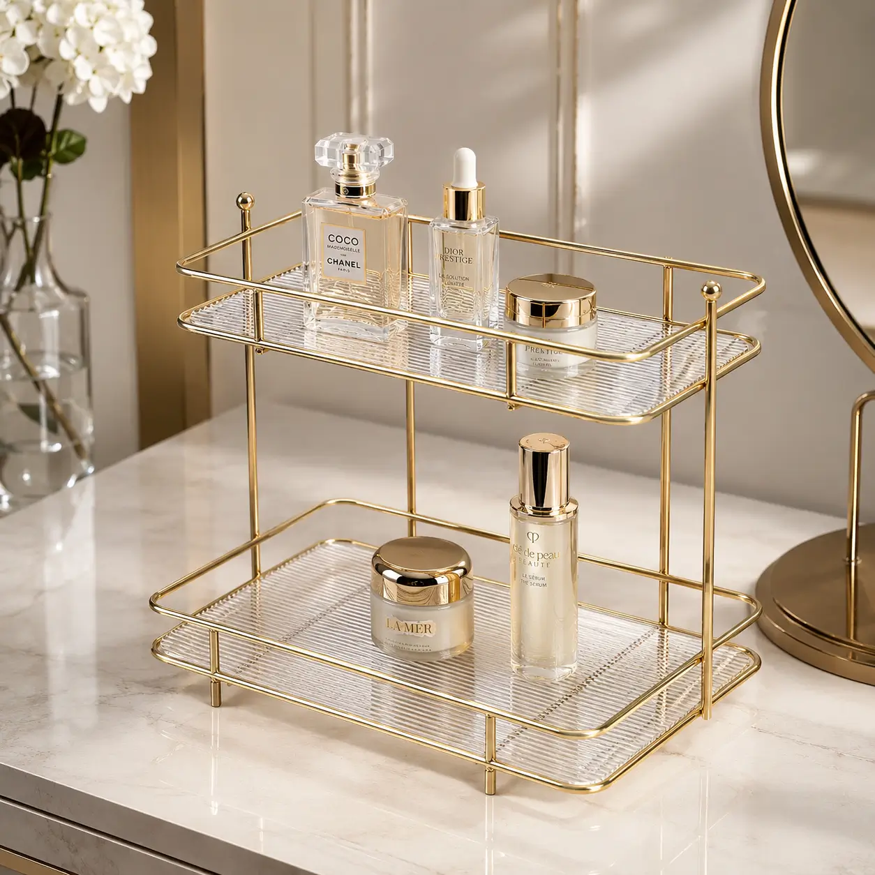 2-tier makeup and skincare organizer for cosmetics, perfumes and beauty essentials