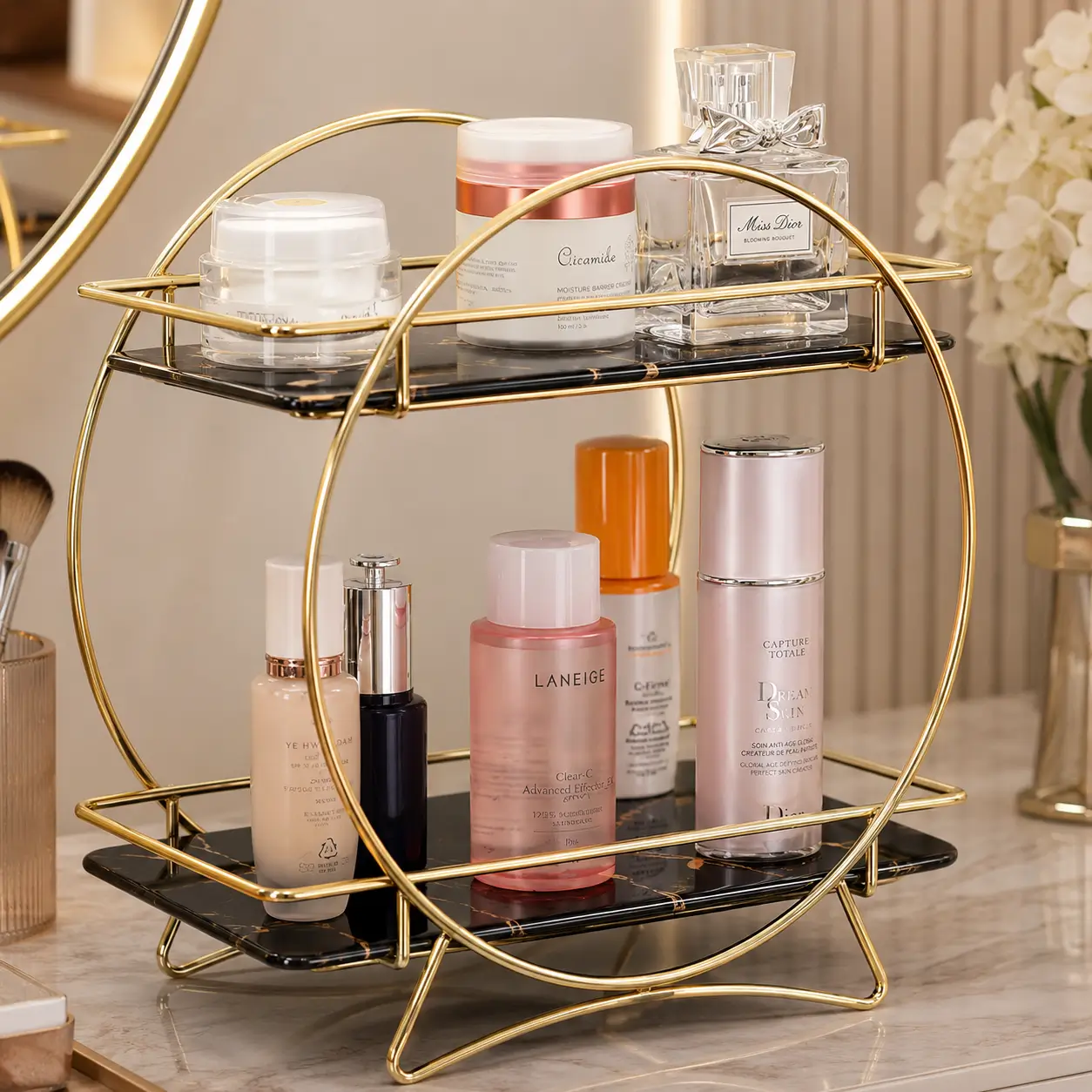2 tier cosmetic storage organizer for makeup skincare perfumes and beauty essentials